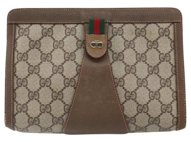 GUCCI GG Supreme Web Sherry Line Clutch Bag PVC Beige Oro 89 01 032 Auth 160944 D'oro - vista 13