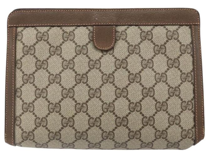 GUCCI GG Supreme Web Sherry Line Clutch Bag PVC Beige Oro 89 01 032 Auth 160944 D'oro - vista 2