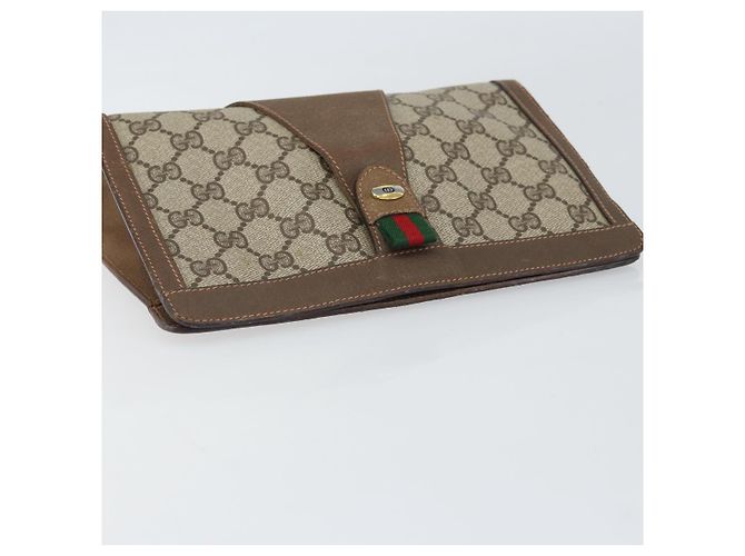 GUCCI GG Supreme Web Sherry Line Clutch Bag PVC Beige Oro 89 01 032 Auth 160944 D'oro - vista 5