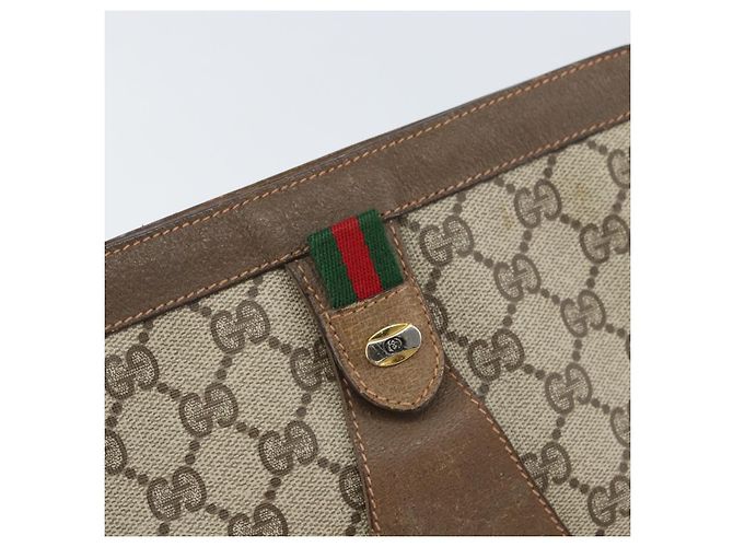 GUCCI GG Supreme Web Sherry Line Clutch Bag PVC Beige Oro 89 01 032 Auth 160944 D'oro - vista 8