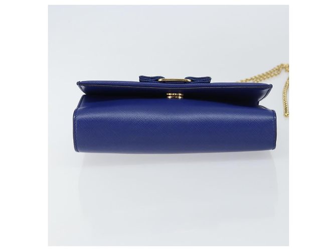 Borsa a Spalla Vala Chain in Pelle Blu Oro Auth 161081 di Salvatore Ferragamo D'oro - vista 5