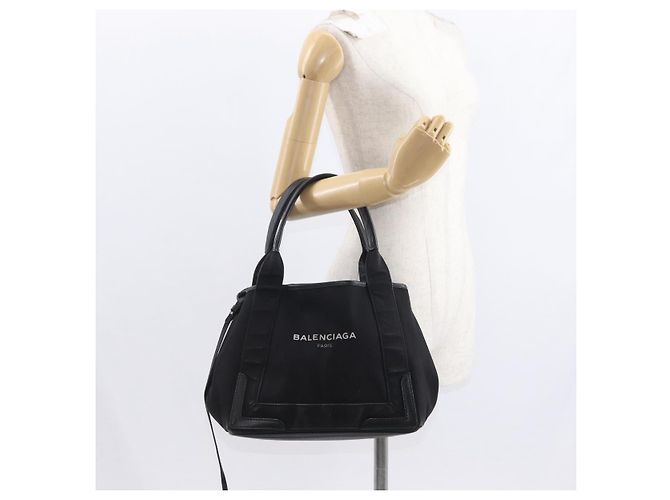 BALENCIAGA Navy Cabas S Hand Bag Canvas Black 339933 Auth hk3318 - view 22
