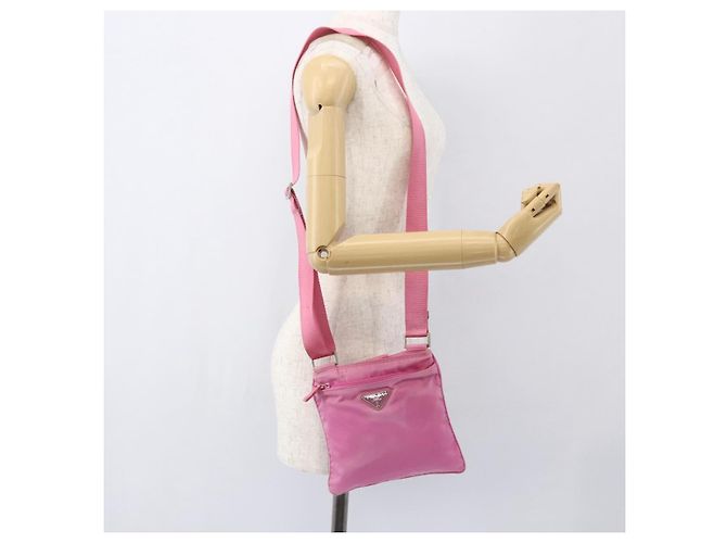 PRADA Schultertasche Nylon Rosa Silber Authentisch 161410 Pink - Ansicht 23