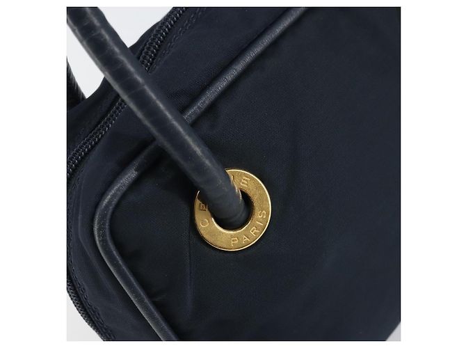Céline Borsa a mano Celine Circle in nylon blu navy e oro Auth 161415 D'oro - vista 10