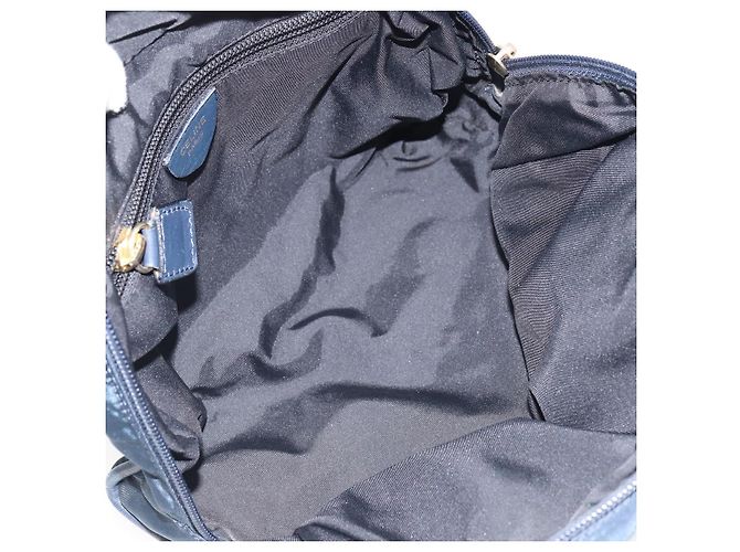 Céline Borsa a mano Celine Circle in nylon blu navy e oro Auth 161415 D'oro - vista 11