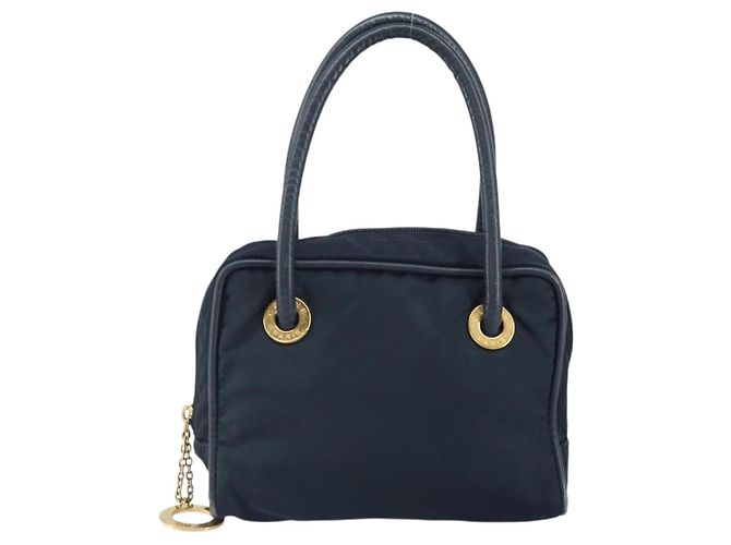 Céline Borsa a mano Celine Circle in nylon blu navy e oro Auth 161415 D'oro - vista 13