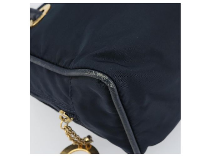 Céline Borsa a mano Celine Circle in nylon blu navy e oro Auth 161415 D'oro - vista 14