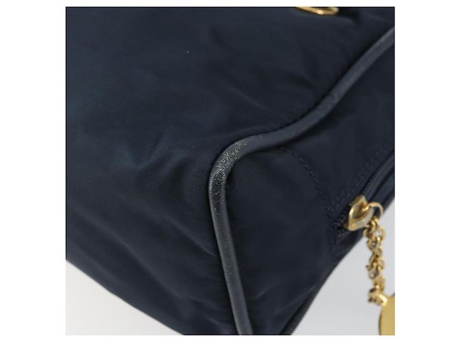 Céline Borsa a mano Celine Circle in nylon blu navy e oro Auth 161415 D'oro - vista 15