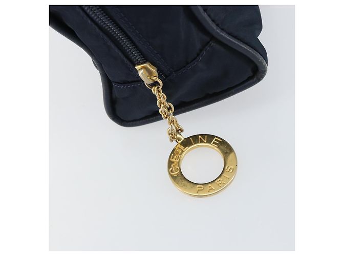 Céline Borsa a mano Celine Circle in nylon blu navy e oro Auth 161415 D'oro - vista 17