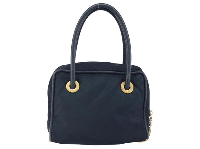 Céline Borsa a mano Celine Circle in nylon blu navy e oro Auth 161415 D'oro - vista 2