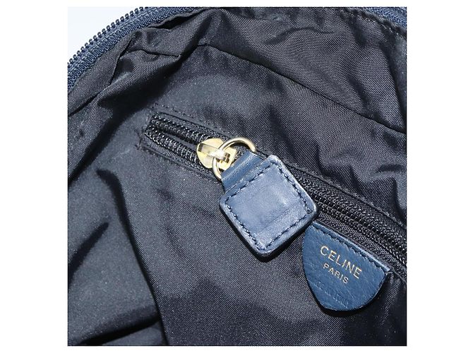 Céline Borsa a mano Celine Circle in nylon blu navy e oro Auth 161415 D'oro - vista 21