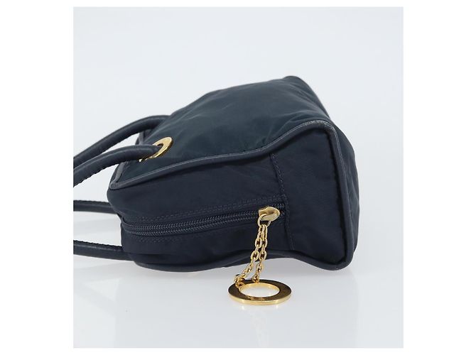 Céline Borsa a mano Celine Circle in nylon blu navy e oro Auth 161415 D'oro - vista 4