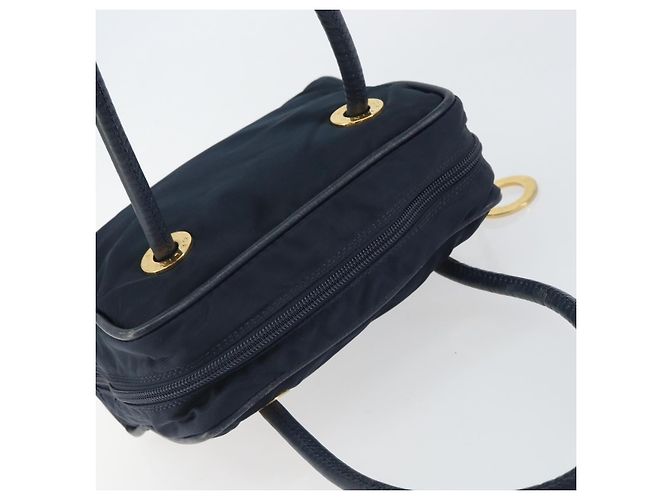 Céline Borsa a mano Celine Circle in nylon blu navy e oro Auth 161415 D'oro - vista 6