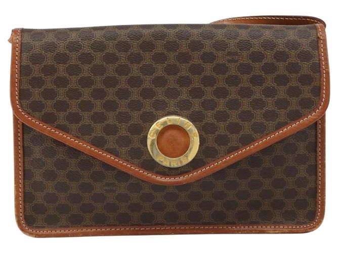 Céline Borsa a spalla circolare in tela Macadam CELINE in pelle PVC marrone oro Auth 161048 D'oro - vista 13