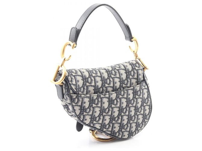 Christian Dior Mini borsa Saddle Dior in avorio e blu navy Crudo - vista 2