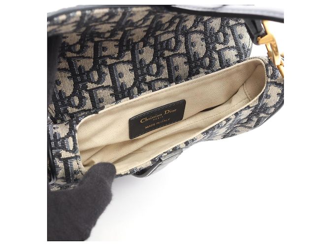 Christian Dior Mini borsa Saddle Dior in avorio e blu navy Crudo - vista 3