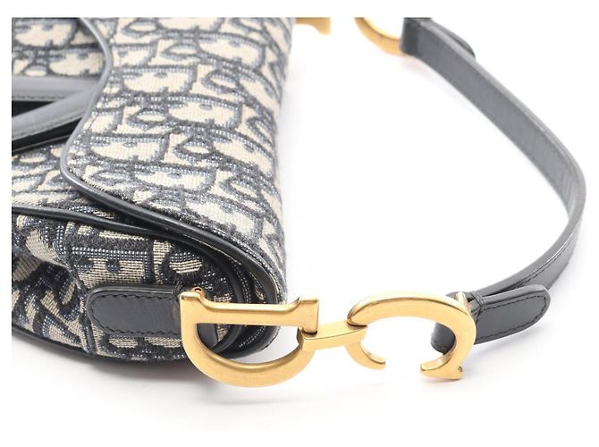 Christian Dior Mini borsa Saddle Dior in avorio e blu navy Crudo - vista 6