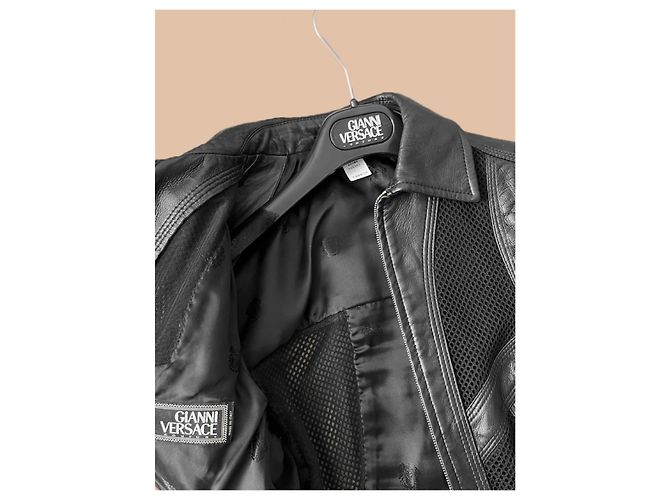 Schwarze Leder-Mesh-Jacke Gianni Versace - Ansicht 10
