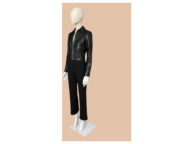 Schwarze Leder-Mesh-Jacke Gianni Versace - Ansicht 3