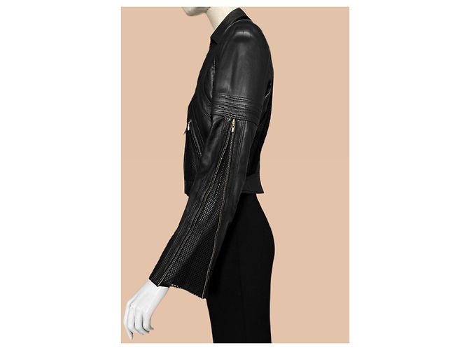 Schwarze Leder-Mesh-Jacke Gianni Versace - Ansicht 4