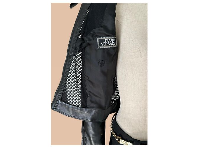 Schwarze Leder-Mesh-Jacke Gianni Versace - Ansicht 5