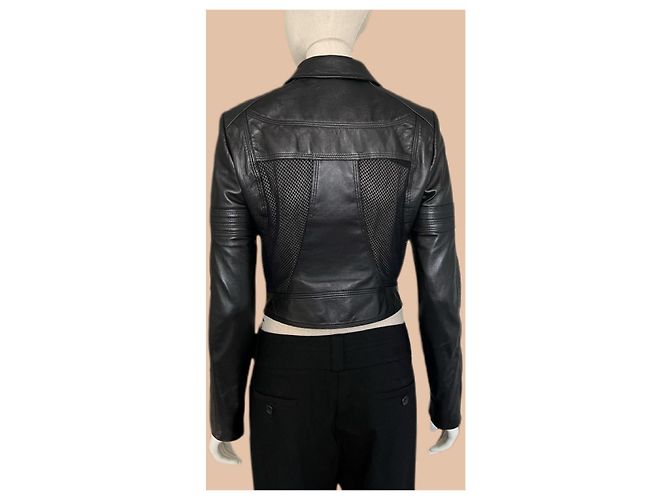 Schwarze Leder-Mesh-Jacke Gianni Versace - Ansicht 7