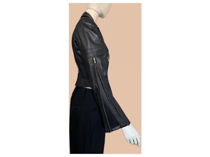 Schwarze Leder-Mesh-Jacke Gianni Versace - Ansicht 8