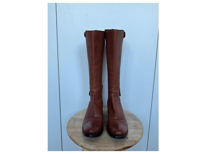 Botas altas de cuero marrón Prada Castaño - vista 3