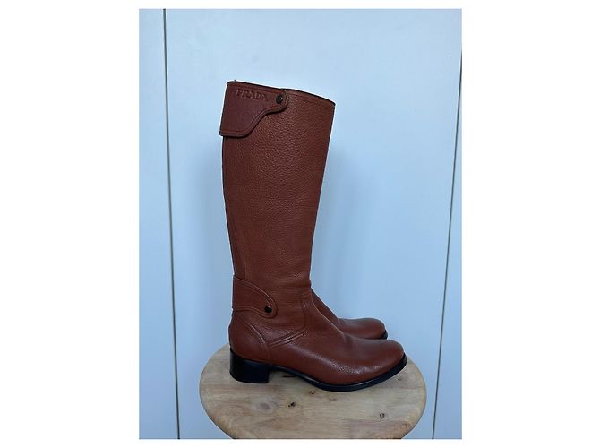 Botas altas de cuero marrón Prada Castaño - vista 4