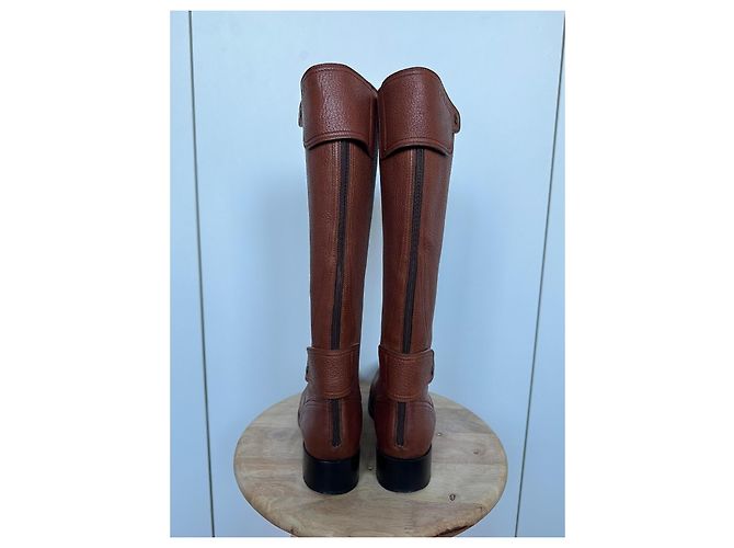 Botas altas de cuero marrón Prada Castaño - vista 5
