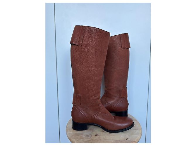 Botas altas de cuero marrón Prada Castaño - vista 6