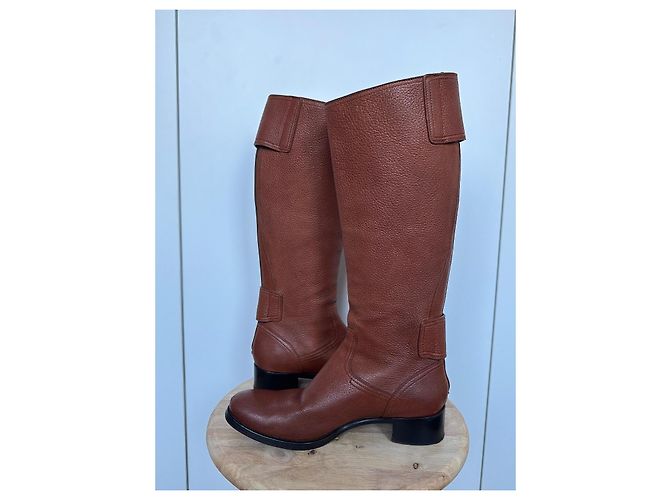 Botas altas de cuero marrón Prada Castaño - vista 7