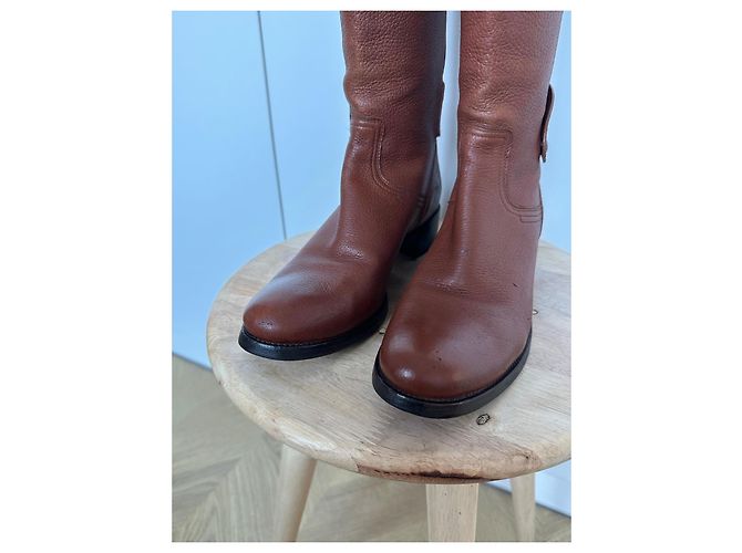 Botas altas de cuero marrón Prada Castaño - vista 8