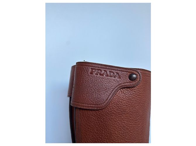 Botas altas de cuero marrón Prada Castaño - vista 9