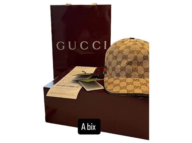 Cappellino Gucci GG Supreme Marrone in Tela e Pelle Beige - vista 2