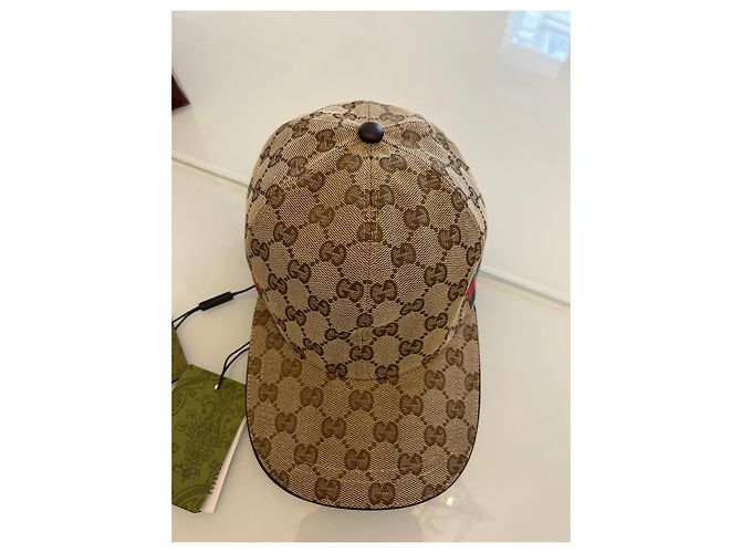 Cappellino Gucci GG Supreme Marrone in Tela e Pelle Beige - vista 4