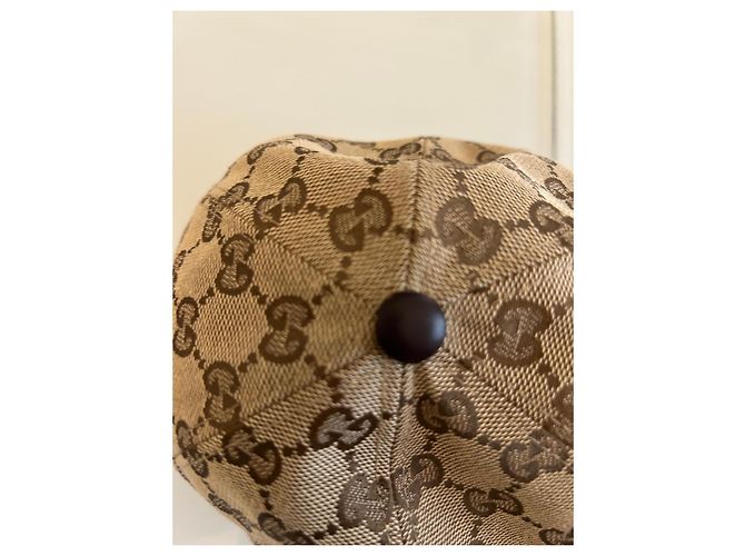Cappellino Gucci GG Supreme Marrone in Tela e Pelle Beige - vista 6