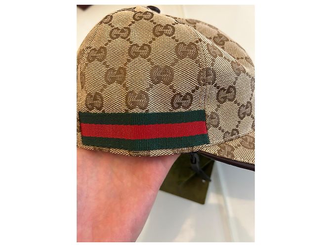 Cappellino Gucci GG Supreme Marrone in Tela e Pelle Beige - vista 7