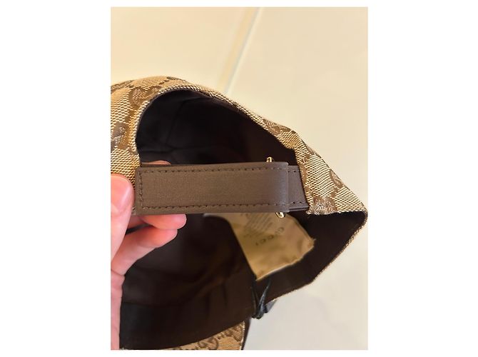 Cappellino Gucci GG Supreme Marrone in Tela e Pelle Beige - vista 8