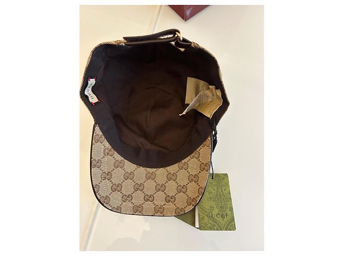 Cappellino Gucci GG Supreme Marrone in Tela e Pelle Beige - vista 9