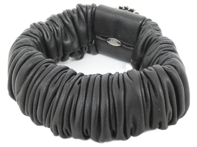 Chanel AA8551 Scrunchie in pelle Nero Argento - vista 2
