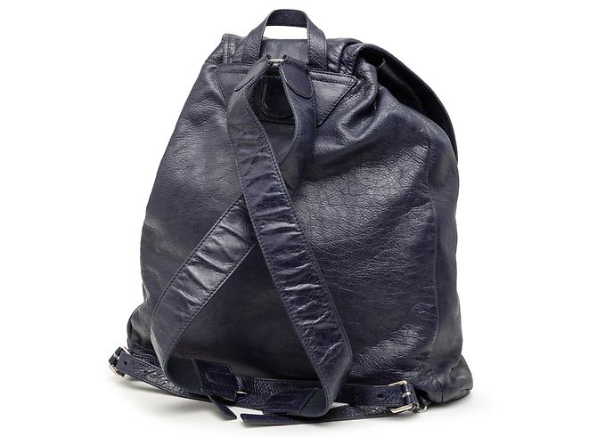 Mochila clássica Motocross em couro de cordeiro azul Balenciaga Azul marinho - vista 2