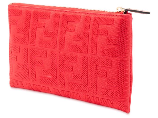Rote Zucca bestickte Canvas-Zip-Tasche von Fendi - Ansicht 2