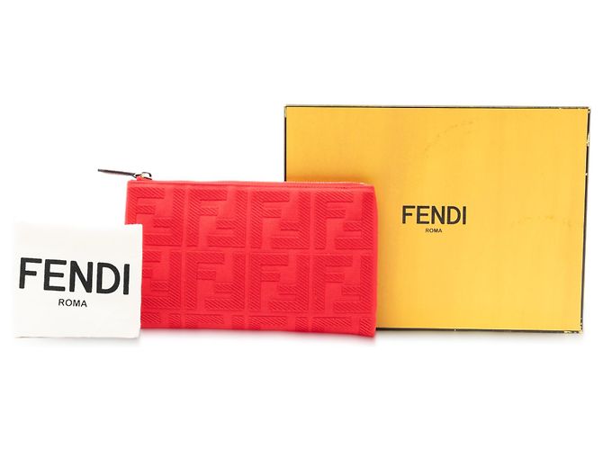 Rote Zucca bestickte Canvas-Zip-Tasche von Fendi - Ansicht 8