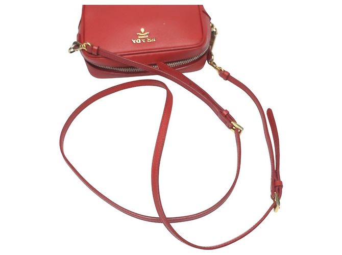 Prada Vitello Phoenix Leder Schultertasche Rot - Ansicht 10