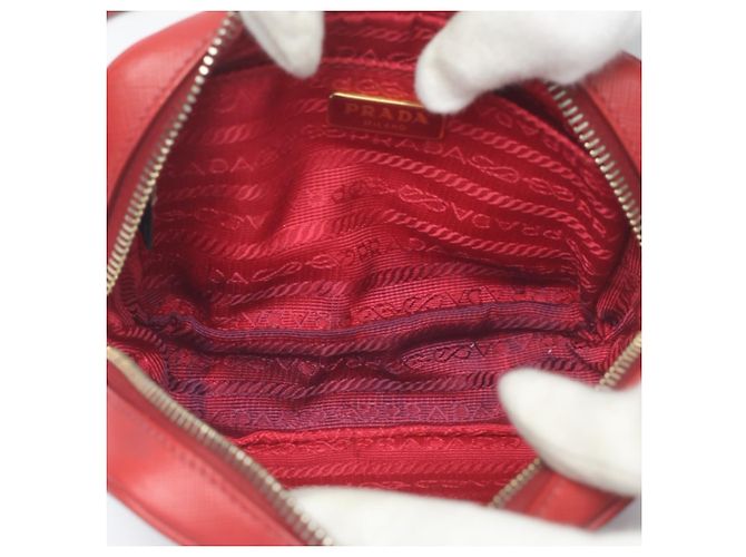 Prada Vitello Phoenix Leder Schultertasche Rot - Ansicht 13