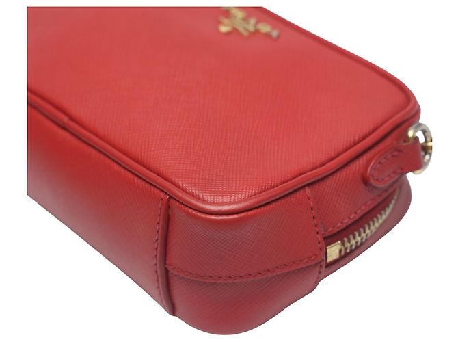Prada Vitello Phoenix Leder Schultertasche Rot - Ansicht 7