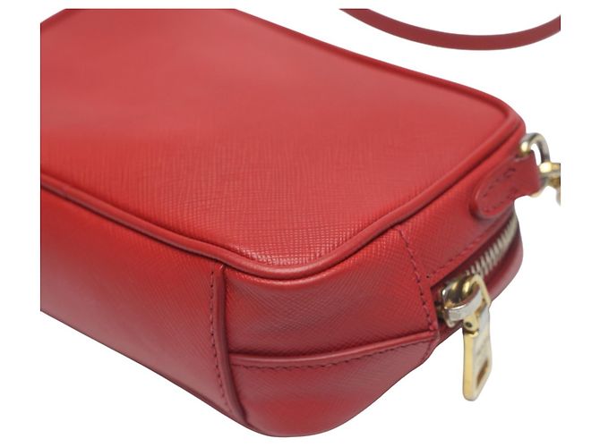 Prada Vitello Phoenix Leder Schultertasche Rot - Ansicht 9