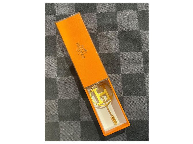 Spilla Hermès H rotonda dorata D'oro - vista 7