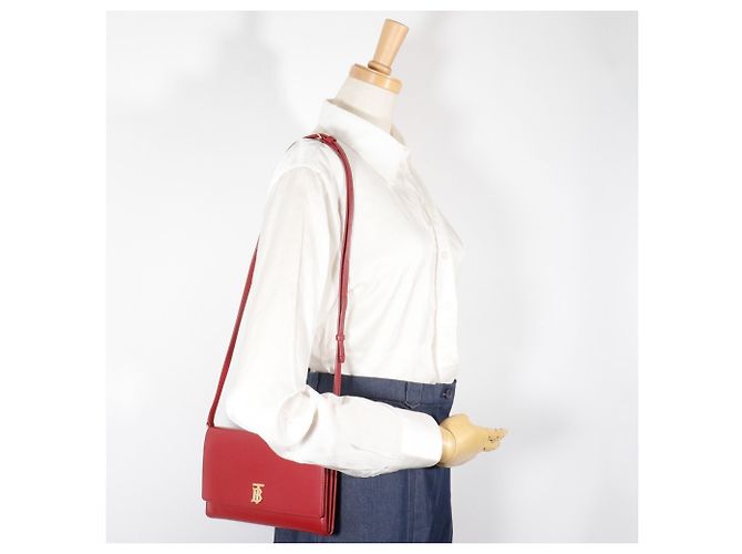 Borsa a spalla in pelle rossa Burberry Rosso - vista 18